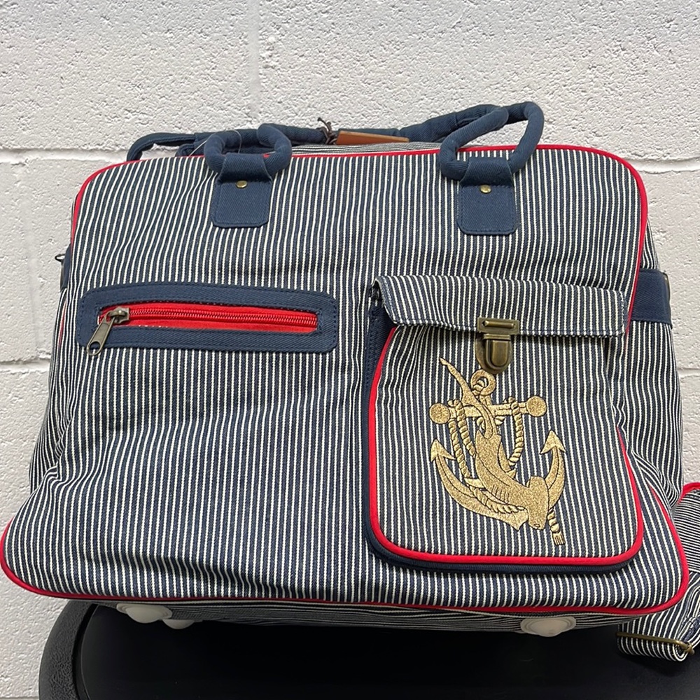 Paul Frank Large Nautical Weekender W/ Removeable Shoulder Strap Red/White/Blue